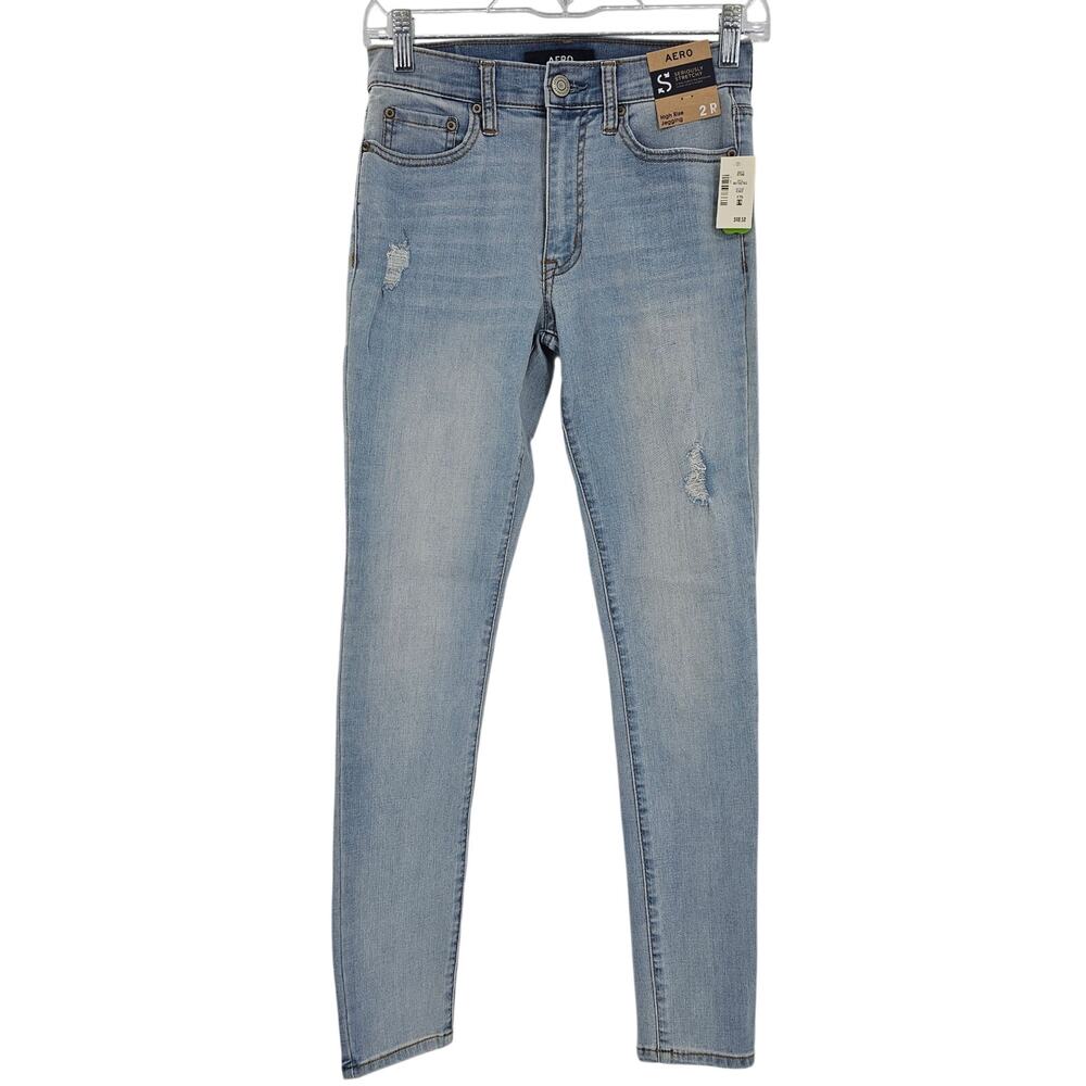 Aero Aeropostale Womans size 2 High Rise Jegging Light wash Denim Jeans Blue NEW